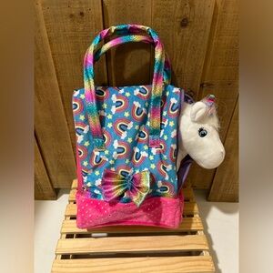 Rainbow Pucci Pups-type  White Unicorn Plush In Zippered Bag Mint